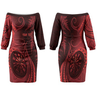 Personalised New Zealand Red Darts Family Matching Off The Shoulder Long Sleeve Dress and Hawaiian Shirt Maori Fern Curve Style