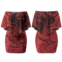 Personalised New Zealand Red Darts Family Matching Off Shoulder Short Dress and Hawaiian Shirt Maori Fern Curve Style