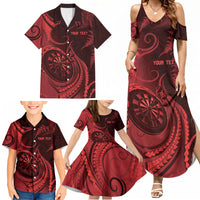Personalised New Zealand Red Darts Family Matching Summer Maxi Dress and Hawaiian Shirt Maori Fern Curve Style