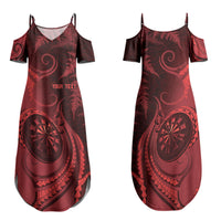 Personalised New Zealand Red Darts Family Matching Summer Maxi Dress and Hawaiian Shirt Maori Fern Curve Style