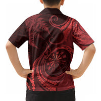 Personalised New Zealand Red Darts Hawaiian Shirt Maori Fern Curve Style