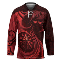 Personalised New Zealand Red Darts Hockey Jersey Maori Fern Curve Style