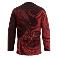Personalised New Zealand Red Darts Hockey Jersey Maori Fern Curve Style