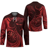 Personalised New Zealand Red Darts Hockey Jersey Maori Fern Curve Style