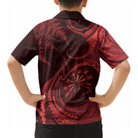 Personalised New Zealand Red Darts Kid Hawaiian Shirt Maori Fern Curve Style