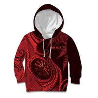 Personalised New Zealand Red Darts Kid Hoodie Maori Fern Curve Style