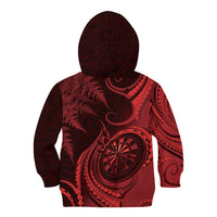 Personalised New Zealand Red Darts Kid Hoodie Maori Fern Curve Style