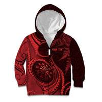 Personalised New Zealand Red Darts Kid Hoodie Maori Fern Curve Style