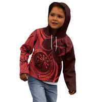 Personalised New Zealand Red Darts Kid Hoodie Maori Fern Curve Style