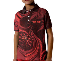 Personalised New Zealand Red Darts Kid Polo Shirt Maori Fern Curve Style