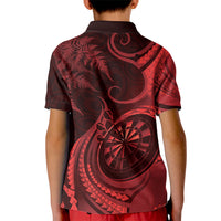 Personalised New Zealand Red Darts Kid Polo Shirt Maori Fern Curve Style