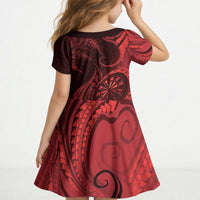 Personalised New Zealand Red Darts Kid Short Sleeve Dress Maori Fern Curve Style