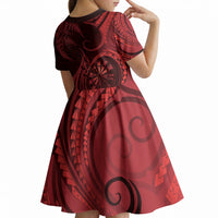 Personalised New Zealand Red Darts Kid Short Sleeve Dress Maori Fern Curve Style