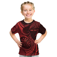 Personalised New Zealand Red Darts Kid T Shirt Maori Fern Curve Style