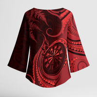 Personalised New Zealand Red Darts Kimono Sleeve Blouse Maori Fern Curve Style