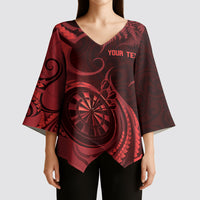 Personalised New Zealand Red Darts Kimono Sleeve Blouse Maori Fern Curve Style