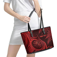 Personalised New Zealand Red Darts Leather Tote Bag Maori Fern Curve Style