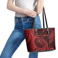 Personalised New Zealand Red Darts Leather Tote Bag Maori Fern Curve Style