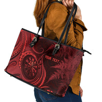 Personalised New Zealand Red Darts Leather Tote Bag Maori Fern Curve Style