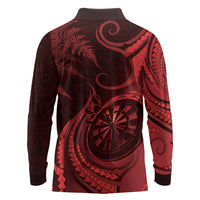 Personalised New Zealand Red Darts Long Sleeve Polo Shirt Maori Fern Curve Style