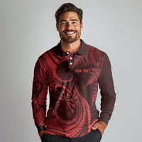 Personalised New Zealand Red Darts Long Sleeve Polo Shirt Maori Fern Curve Style