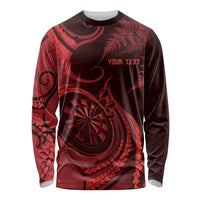 Personalised New Zealand Red Darts Long Sleeve Shirt Maori Fern Curve Style