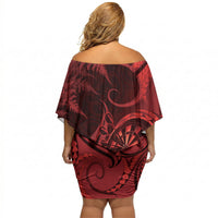 Personalised New Zealand Red Darts Off Shoulder Short Dress Maori Fern Curve Style