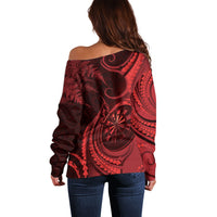 Personalised New Zealand Red Darts Off Shoulder Sweater Maori Fern Curve Style