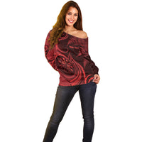 Personalised New Zealand Red Darts Off Shoulder Sweater Maori Fern Curve Style