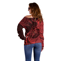 Personalised New Zealand Red Darts Off Shoulder Sweater Maori Fern Curve Style