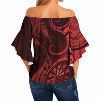 Personalised New Zealand Red Darts Off Shoulder Wrap Waist Top Maori Fern Curve Style