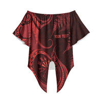 Personalised New Zealand Red Darts Off Shoulder Wrap Waist Top Maori Fern Curve Style