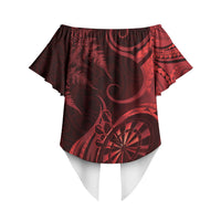 Personalised New Zealand Red Darts Off Shoulder Wrap Waist Top Maori Fern Curve Style