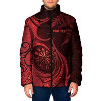 Personalised New Zealand Red Darts Padded Jacket Maori Fern Curve Style