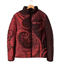 Personalised New Zealand Red Darts Padded Jacket Maori Fern Curve Style