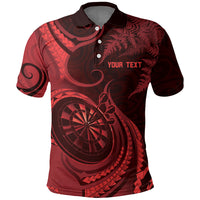 Personalised New Zealand Red Darts Polo Shirt Maori Fern Curve Style