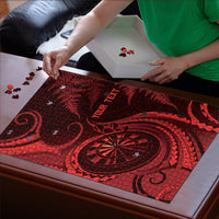 Personalised New Zealand Red Darts Puzzle Maori Fern Curve Style