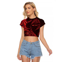 Personalised New Zealand Red Darts Raglan Cropped T Shirt Maori Fern Curve Style