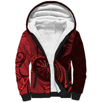 Personalised New Zealand Red Darts Sherpa Hoodie Maori Fern Curve Style
