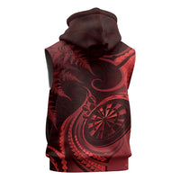 Personalised New Zealand Red Darts Sleeveless Hoodie Maori Fern Curve Style