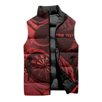 Personalised New Zealand Red Darts Sleeveless Puffer Jacket Maori Fern Curve Style