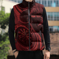 Personalised New Zealand Red Darts Sleeveless Puffer Jacket Maori Fern Curve Style