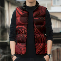 Personalised New Zealand Red Darts Sleeveless Puffer Jacket Maori Fern Curve Style