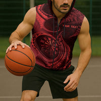 Personalised New Zealand Red Darts Sleeveless Zip Hoodie Maori Fern Curve Style