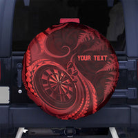 Personalised New Zealand Red Darts Spare Tire Cover Maori Fern Curve Style