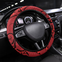 New Zealand Red Darts Steering Wheel Cover Maori Fern Curve Style