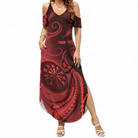 Personalised New Zealand Red Darts Summer Maxi Dress Maori Fern Curve Style