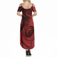 Personalised New Zealand Red Darts Summer Maxi Dress Maori Fern Curve Style
