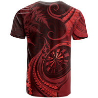 Personalised New Zealand Red Darts T Shirt Maori Fern Curve Style