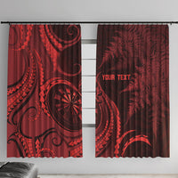 Personalised New Zealand Red Darts Window Curtain Maori Fern Curve Style